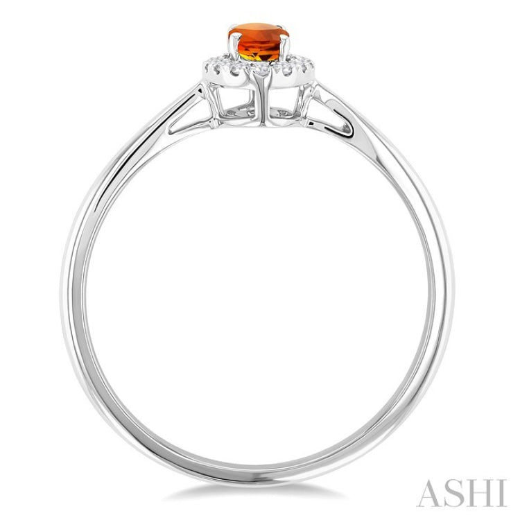 5x3 MM Oval Shape Citrine and 1/20 Ctw Round Cut Diamond Halo Semi-Precious Ring in 14K White Gold
