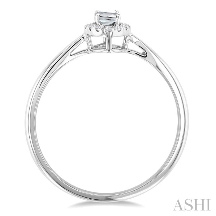 5x3 MM Oval Shape White Topaz and 1/20 Ctw Round Cut Diamond Halo Semi-Precious Ring in 14K White Gold