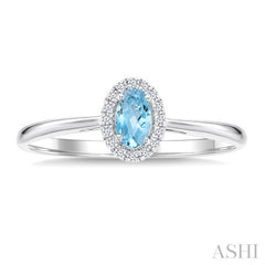 5x3 MM Oval Shape Aquamarine and 1/20 Ctw Round Cut Diamond Halo Semi-Precious Ring in 14K White Gold