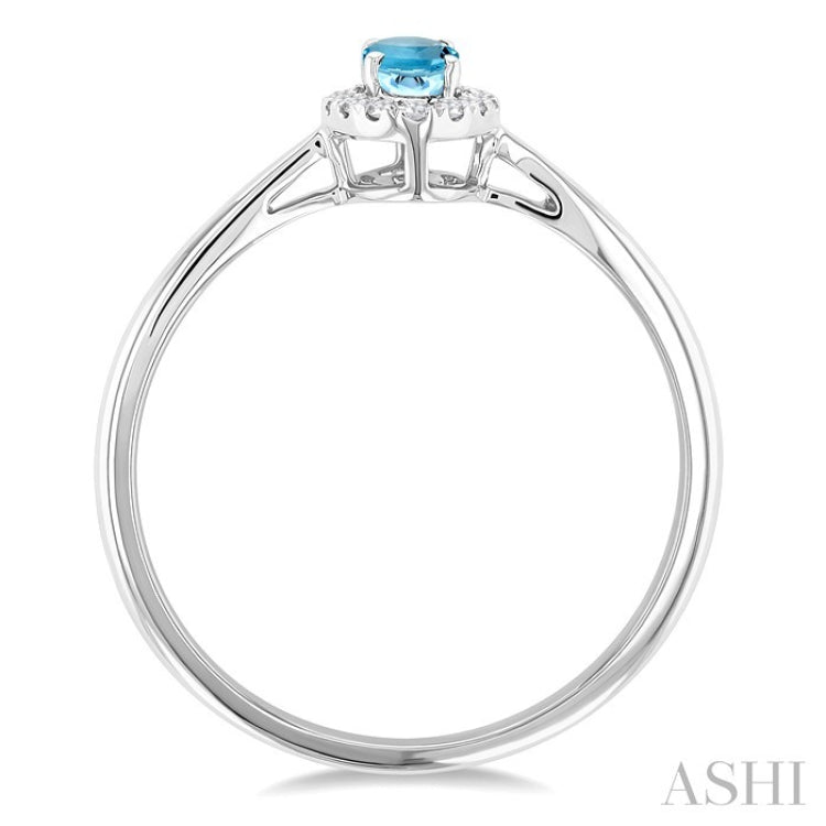 5x3 MM Oval Shape Aquamarine and 1/20 Ctw Round Cut Diamond Halo Semi-Precious Ring in 14K White Gold