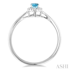 5x3 MM Oval Shape Aquamarine and 1/20 Ctw Round Cut Diamond Halo Semi-Precious Ring in 14K White Gold