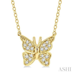 1/20 Ctw Butterfly Petite Round Cut Diamond Fashion Pendant With Chain in 10K Yellow Gold