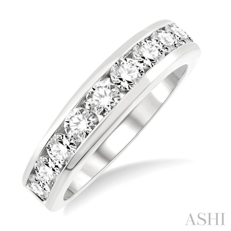 1 Ctw Channel Set Round Cut Diamond Wedding Band in 14K White Gold