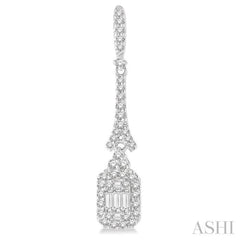 5/8 Ctw Long Baguette & Round Cut Diamond Earring in 14K White Gold