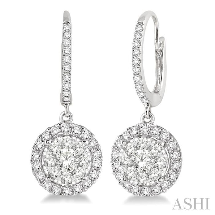 3/4 Ctw Round Cut Diamond Lovebright Earrings in 14K White Gold