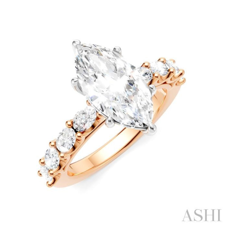 7/8 Ctw Marquise Shape Oval and Round Cut Diamond Semi-Mount Engagement Ring in 14K Rose and White Gold