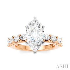 7/8 Ctw Marquise Shape Oval and Round Cut Diamond Semi-Mount Engagement Ring in 14K Rose and White Gold