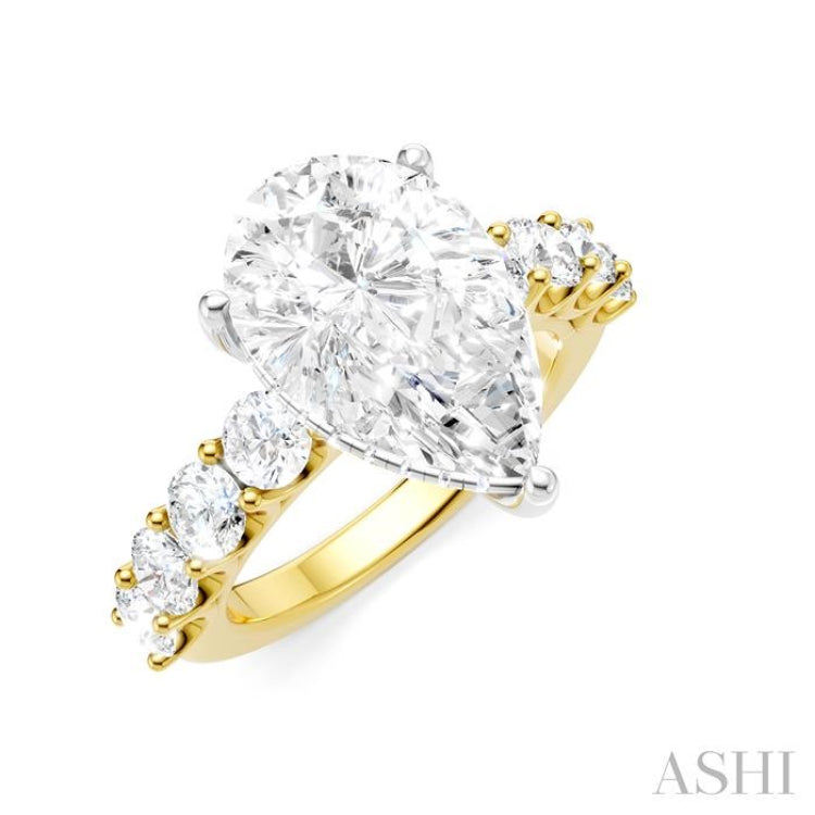 1 1/3 Ctw Pear Shape Round Cut Diamond Semi-Mount Engagement Ring in 14K Yellow and White Gold