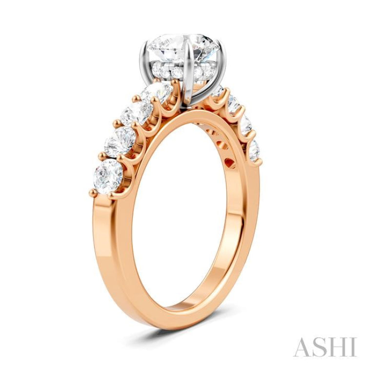 7/8 Ctw Round Shape Round Cut Diamond Semi-Mount Engagement Ring in 14K Rose and White Gold