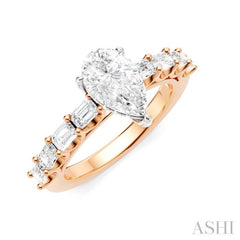 7/8 Ctw Pear Shape Emerald and Round Cut Diamond Semi-Mount Engagement Ring in 14K Rose and White Gold