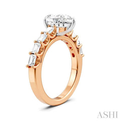 7/8 Ctw Pear Shape Emerald and Round Cut Diamond Semi-Mount Engagement Ring in 14K Rose and White Gold