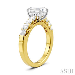 7/8 Ctw Emerald Shape Princess and Round Cut Diamond Semi-Mount Engagement Ring in 14K Yellow and White Gold