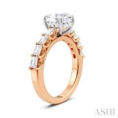 7/8 Ctw Oval Shape Emerald and Round Cut Diamond Semi-Mount Engagement Ring in 14K Rose and White Gold