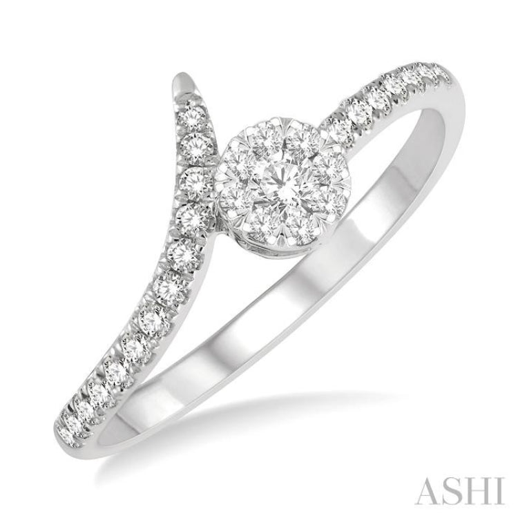 1/4 Ctw Open-End Circular Mount Lovebright Round Cut Diamond Ladies Ring in 14K White Gold