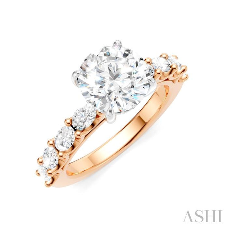 7/8 Ctw Round Shape Oval and Round Cut Diamond Semi-Mount Engagement Ring in 14K Rose and White Gold