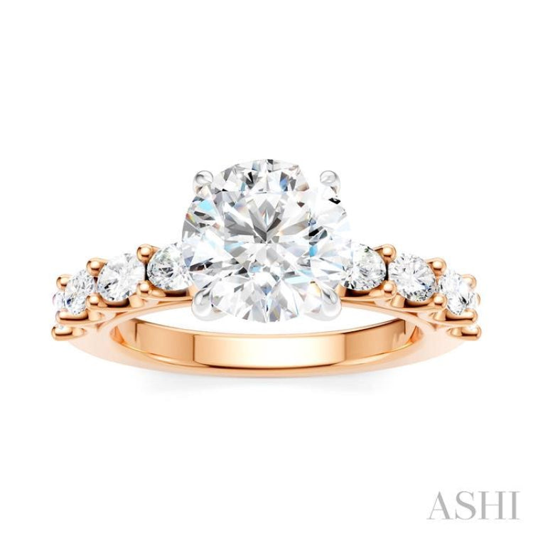 7/8 Ctw Round Shape Oval and Round Cut Diamond Semi-Mount Engagement Ring in 14K Rose and White Gold