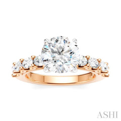 7/8 Ctw Round Shape Oval and Round Cut Diamond Semi-Mount Engagement Ring in 14K Rose and White Gold