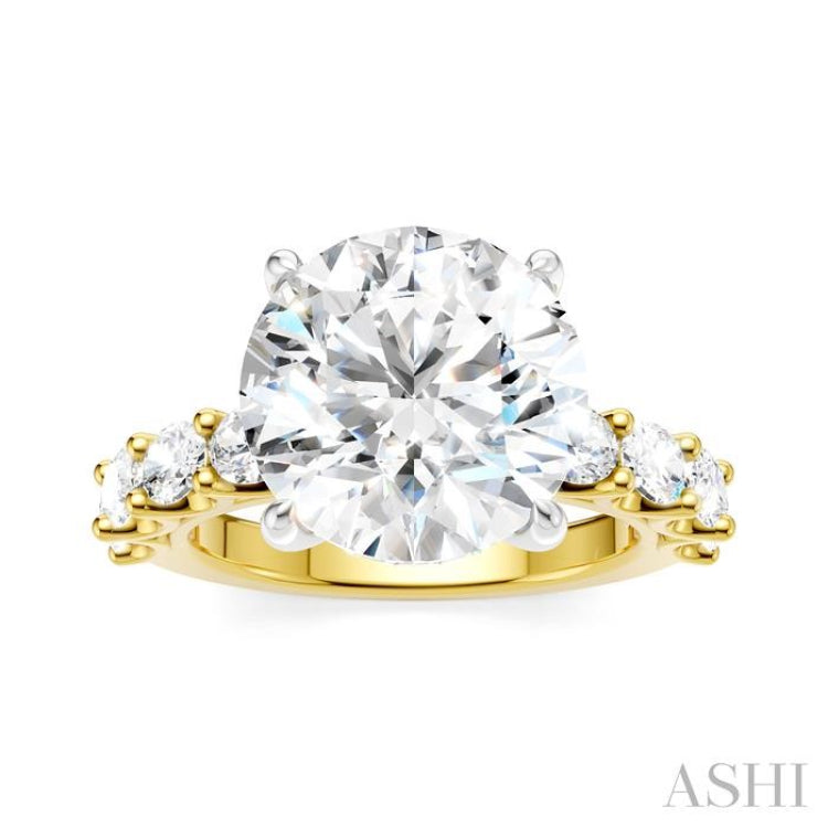 1 1/3 Ctw Round Shape Oval and Round Cut Diamond Semi-Mount Engagement Ring in 14K Yellow and White Gold