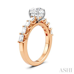 7/8 Ctw Round Shape Emerald and Round Cut Diamond Semi-Mount Engagement Ring in 14K Rose and White Gold