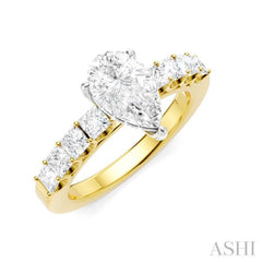 7/8 Ctw Pear Shape Princess and Round Cut Diamond Semi-Mount Engagement Ring in 14K Yellow and White Gold