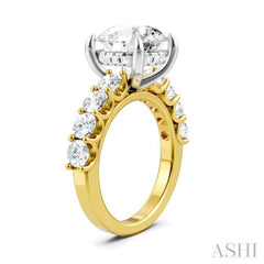 1 1/3 Ctw Round Shape Round Cut Diamond Semi-Mount Engagement Ring in 14K Yellow and White Gold