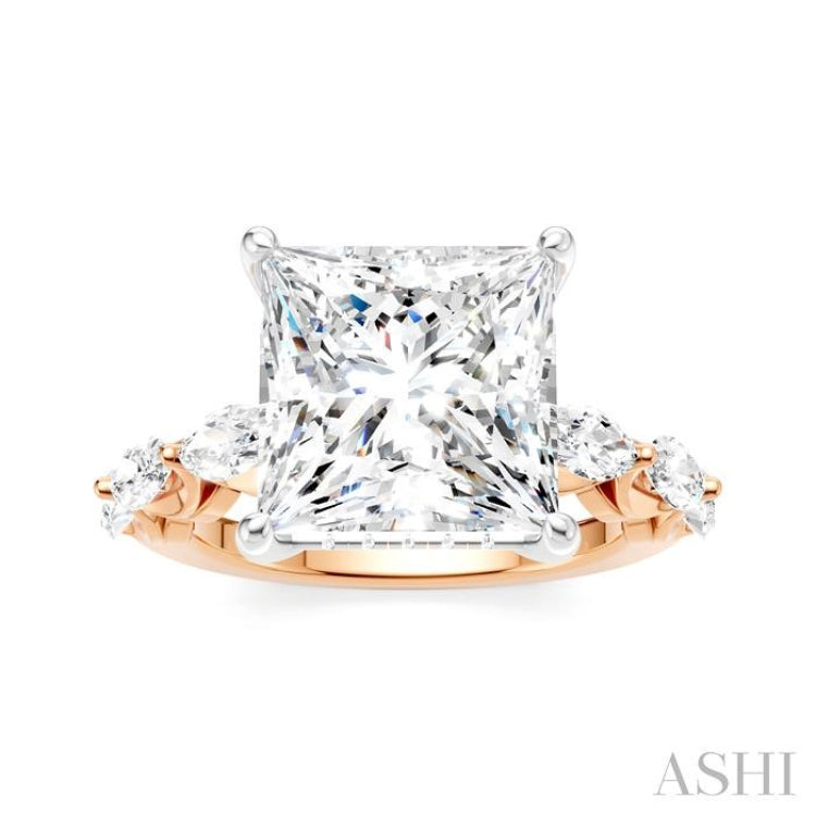 1 Ctw Princess Shape Marquise and Round Cut Diamond Semi-Mount Engagement Ring in 14K Rose and White Gold