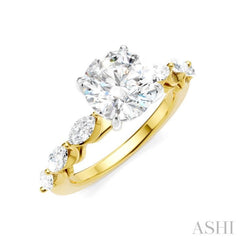 3/4 Ctw Round Shape Marquise and Round Cut Diamond Semi-Mount Engagement Ring in 14K Yellow and White Gold