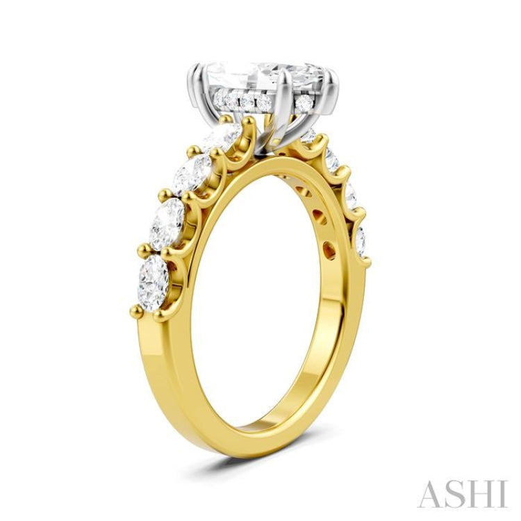 7/8 Ctw Marquise Shape Oval and Round Cut Diamond Semi-Mount Engagement Ring in 14K Yellow and White Gold