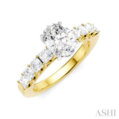 7/8 Ctw Oval Shape Princess and Round Cut Diamond Semi-Mount Engagement Ring in 14K Yellow and White Gold