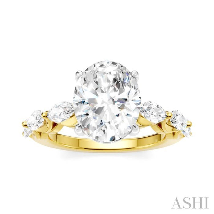 1 Ctw Oval Shape Marquise and Round Cut Diamond Semi-Mount Engagement Ring in 14K Yellow and White Gold