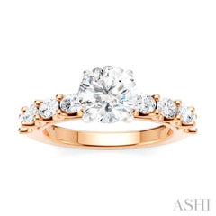 7/8 Ctw Round Shape Oval and Round Cut Diamond Semi-Mount Engagement Ring in 14K Rose and White Gold