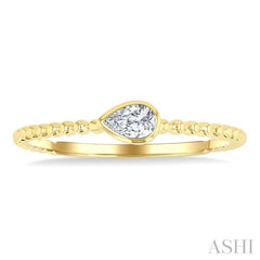 1/6 Ctw Ball Bead East-West Bezel Set Pear Cut Diamond Stackable Petite Fashion Ring in 14K Yellow Gold