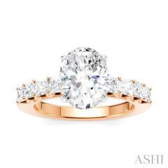 7/8 Ctw Oval Shape Princess and Round Cut Diamond Semi-Mount Engagement Ring in 14K Rose and White Gold