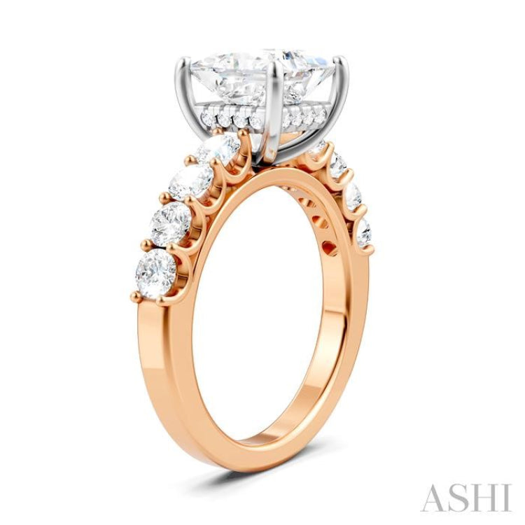 7/8 Ctw Princess Shape Round Cut Diamond Semi-Mount Engagement Ring in 14K Rose and White Gold