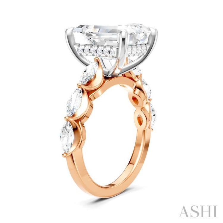 1 Ctw Emerald Shape Marquise and Round Cut Diamond Semi-Mount Engagement Ring in 14K Rose and White Gold
