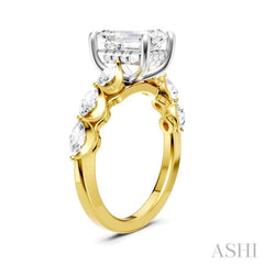 3/4 Ctw Emerald Shape Marquise and Round Cut Diamond Semi-Mount Engagement Ring in 14K Yellow and White Gold