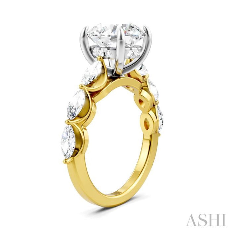 1 Ctw Round Shape Marquise and Round Cut Diamond Semi-Mount Engagement Ring in 14K Yellow and White Gold