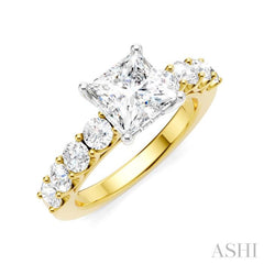 7/8 Ctw Princess Shape Round Cut Diamond Semi-Mount Engagement Ring in 14K Yellow and White Gold