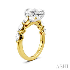 3/4 Ctw Pear Shape Marquise and Round Cut Diamond Semi-Mount Engagement Ring in 14K Yellow and White Gold