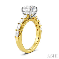 7/8 Ctw Round Shape Oval and Round Cut Diamond Semi-Mount Engagement Ring in 14K Yellow and White Gold