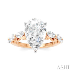 1 Ctw Pear Shape Marquise and Round Cut Diamond Semi-Mount Engagement Ring in 14K Rose and White Gold