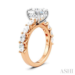 1 1/3 Ctw Oval Shape Oval and Round Cut Diamond Semi-Mount Engagement Ring in 14K Rose and White Gold