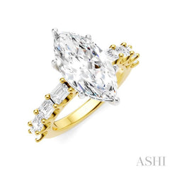 1 1/3 Ctw Marquise Shape Emerald and Round Cut Diamond Semi-Mount Engagement Ring in 14K Yellow and White Gold