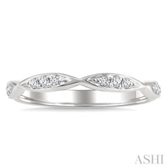 1/10 Ctw Marquise Carved Link Round Cut Diamond Stackable Wedding Band in 14K White Gold