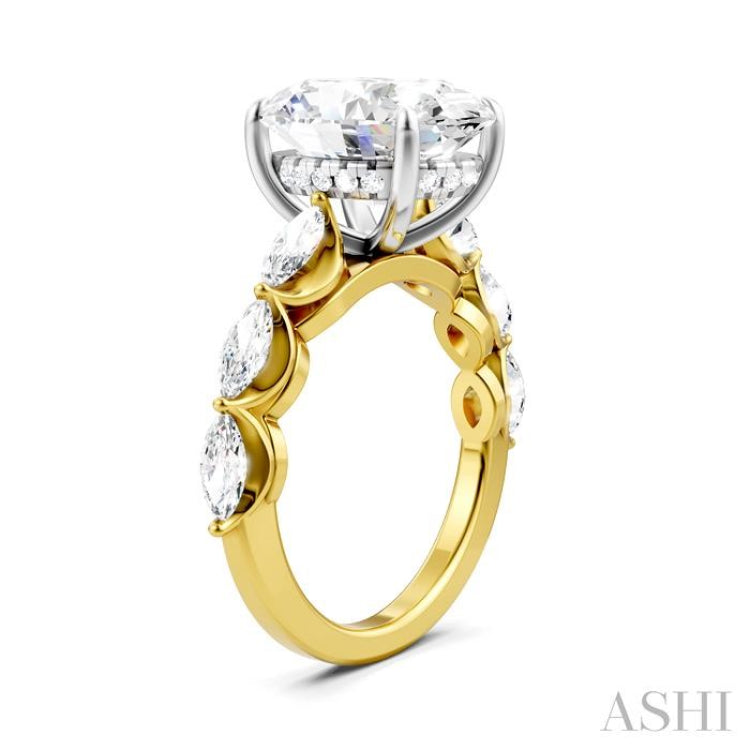 1 Ctw Oval Shape Marquise and Round Cut Diamond Semi-Mount Engagement Ring in 14K Yellow and White Gold