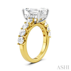 1 1/3 Ctw Emerald Shape Round Cut Diamond Semi-Mount Engagement Ring in 14K Yellow and White Gold