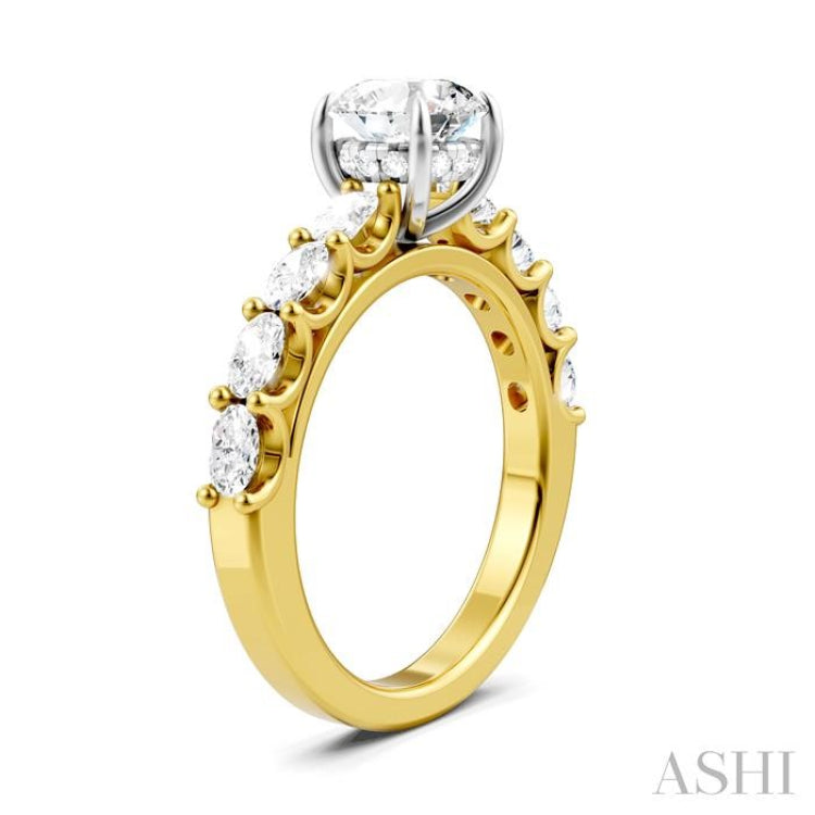 7/8 Ctw Round Shape Oval and Round Cut Diamond Semi-Mount Engagement Ring in 14K Yellow and White Gold