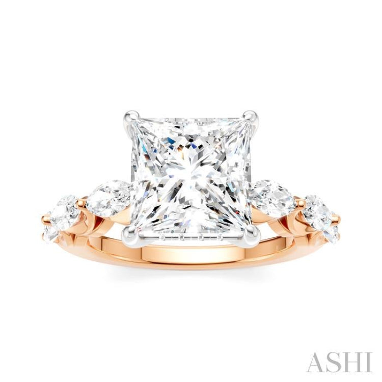1 Ctw Princess Shape Marquise and Round Cut Diamond Semi-Mount Engagement Ring in 14K Rose and White Gold