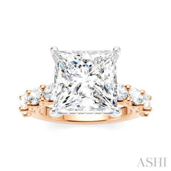 1 1/3 Ctw Princess Shape Oval and Round Cut Diamond Semi-Mount Engagement Ring in 14K Rose and White Gold