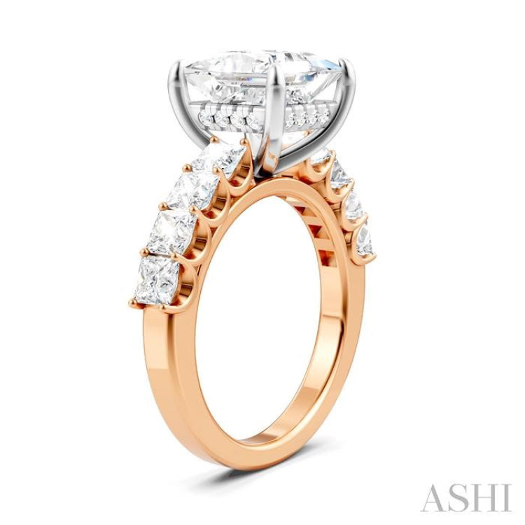 1 1/3 Ctw Princess Shape Princess and Round Cut Diamond Semi-Mount Engagement Ring in 14K Rose and White Gold